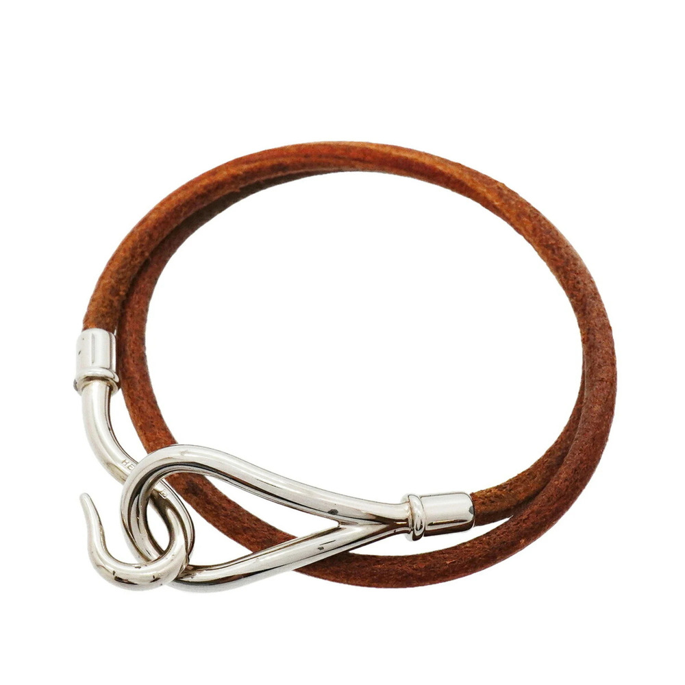 HERMES Silver Leather Charm Bracelet